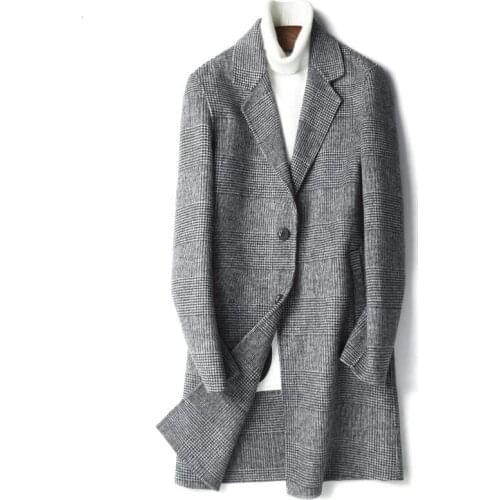 YOLANFAIRY Double Sided Wool Coat for Men Autumn Winter Warm Plaid Wool Overcoats Top Quality Plus Size Jacket D-19-0813-2 MF638