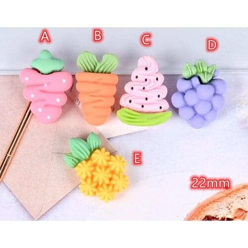 Cabochon Fruit Fake Foods 20pcs Colorful Pineapple Grape Carrot Flatback Resin Cabochons Charms For DIY Fashion Jewelry Making