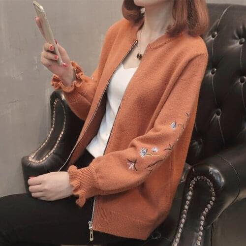 Spring Knitted Cardigan Jacket Sweater Zipper Casual Long Sleeve Open Stitch Cardigans Outwear Warm Knitwear Coats Women