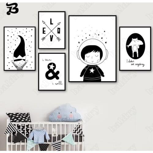 Canvas Painting for Living Room Black and White Boy with Hat Cartoon Cute Cat Posters and Prints Wall Art Pictures Home Decor