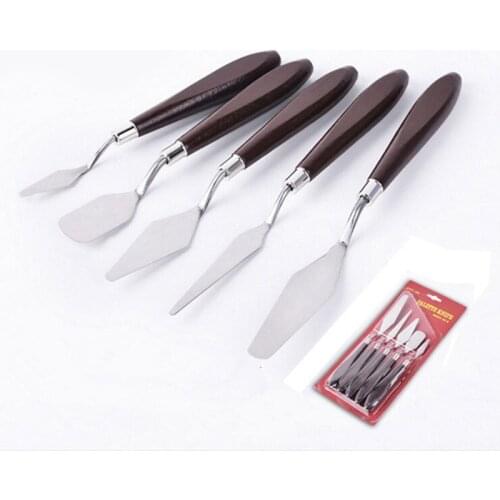 5Pcs/Set Stainless Steel Ceramics Tools Spatula Palette Knife Mixing Scraper Set for Pottery Tools Wooden Hand Spatula Knives