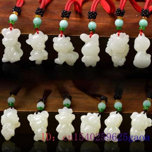 Chinese Zodiac Jade Pendant Men Women Jewelry Carved Natural Charm Amulet Chinese White Fashion Necklace Jadeite Gifts