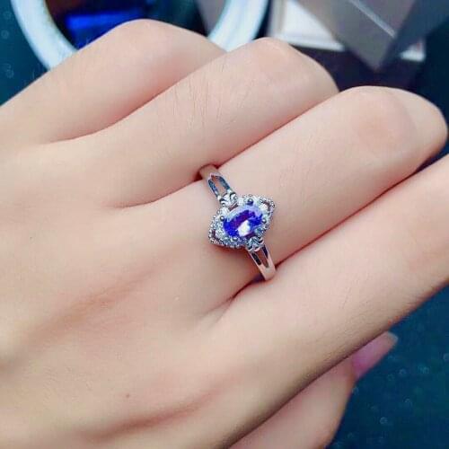 100% Natural Tanzanite Ring for Engagement 0.5ct 4mm*6mm Tanzanite Silver Ring Solid 925 Silver Tanzanite Jewelry