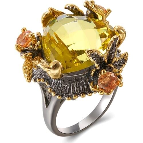 High Quality Big Gold color Stone Ring Lead Free Setting with AAA Cubic Zirconia Party rings Free shipping