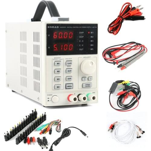 KORAD KA6005D Digital Regulated Programmable Precision Variable Adjustable Linear Switch DC Power Supply 60V 5A + DC AC Jack Set