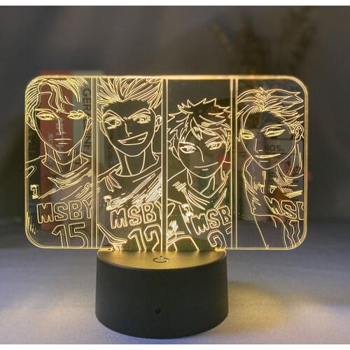 MSBY Black Jackal Volleyball Team 3D Anime Light Haikyuu Figurines Acrylic Lighting Art Deco Bedroom Bedside Nightlight Led Gift