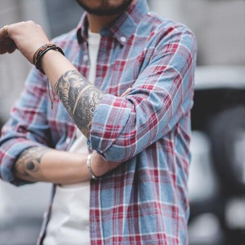 2020 New Mens Retro Foundation Plaid Shirt Autumn Vintage Joker Jacket Shirt Men