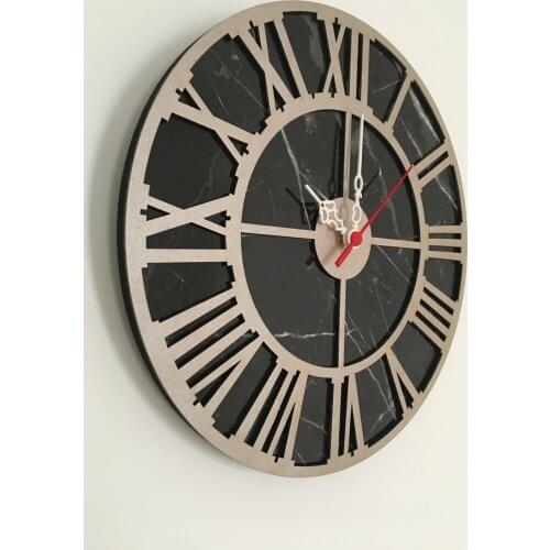 North Designed Bendir Silver Rome Circle Decorative Wall Clock 30 Cm