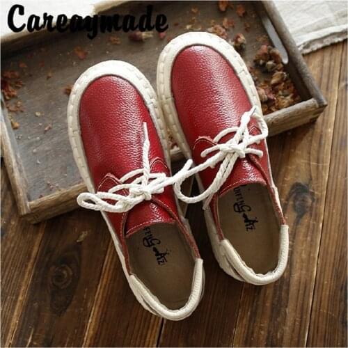 Careaymade-New spring and autumn original Japanese RETRO art Genuine leather shoes lace round soft bottom leisure shoes