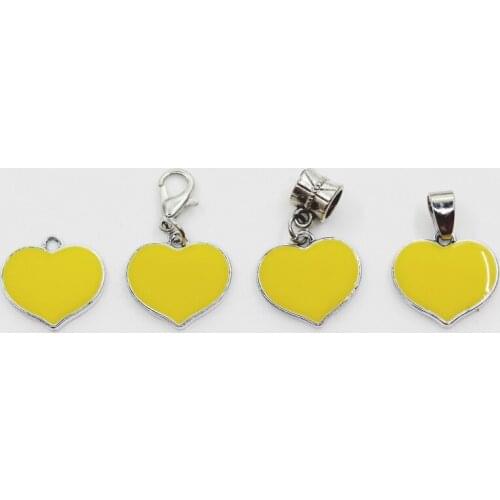 New Arrival 20pcs/lot Yellow Heart Dangle Charms Lobster Clasp Charms DIY Jewelry Accessory Hanging Charms For Bracelets