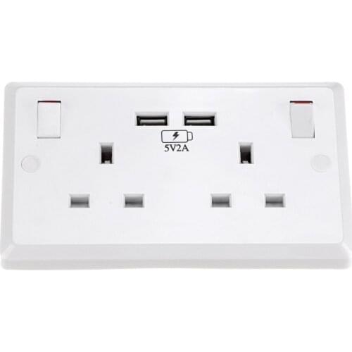 New arrival! UK Mains Power Wall Socket With 2 USB Outlets Charging Ports Connection Plate