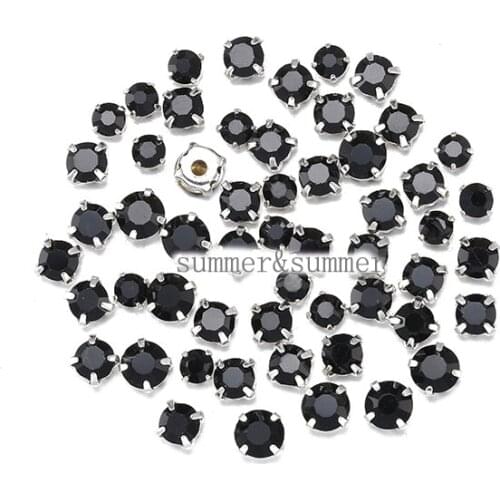 NEW ! MIX Size/some Size black 4mm-8mm Glass Sew-on Rhinestones Silver or Gold Bottom DIY Womens Dresses 50pcs-200pcs