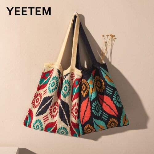 Autumn and Winter Wool Plush Ladies Woman Bag Leaf Pattern Shopping Bag Student One-shoulder Retro Knitted Woolen Woven Bag