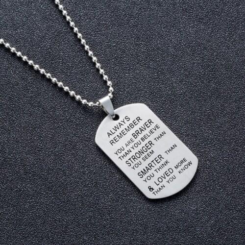 Dog Tag Necklace Always Remember You Are Braver Letter Stainless Steel Army-Style Necklace