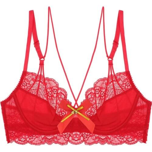 Christmas red lace ultra-thin bra push up beauty back bra womens perspective breathable sexy see-through underwear CYHWR