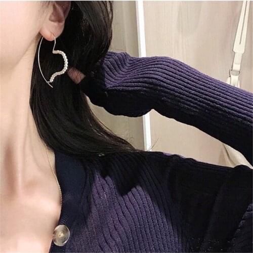Freshwater Pearl Earrings Simple Ear Buckle Ear Jewelry Exaggerated Fashion Love Female Big Earrings Party Accessories Gift