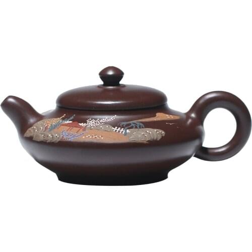 Fine Teapot Handmade Famous Purple Sand Teapot Painted Acacia Teapot Small Capacity Flower Teapot Travel Tea Set