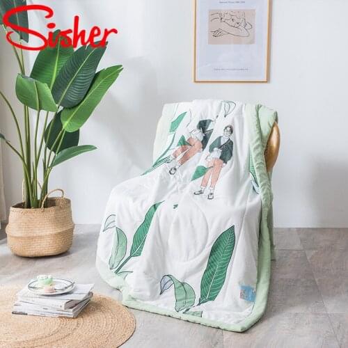 Summer Air-conditioning Thin Quilts Cartoon Brief Leaf Print Blanket Breathable Soft Comforter (No Pillowcase and Bed Sheet)