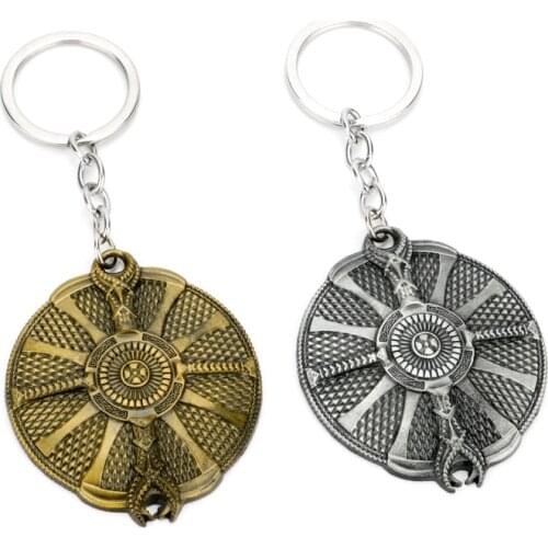 Vintage Jewelry Game God of War 4 Keychain Kratos Guardian Retro Round Shield Pendant Metal Car Key Ring For Cool Men Gift