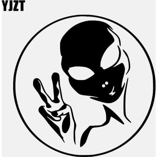 YJZT 14.2CM*14.2CM UFO Alien Personality Car Sticker Vinyl Decal Black/Silver C3-0518