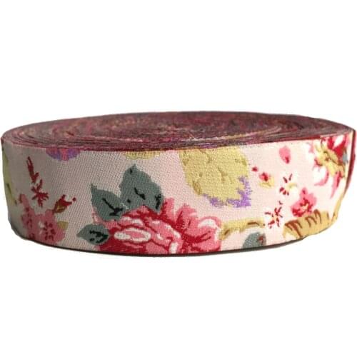 ZERZEEMOOY 1" 25mm 10yard/lots 100% Polyester Woven Jacquard Ribbon Retro Flower For Dog Collar KTZD18120401