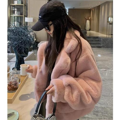 Women 2021 Winter New Fashion Imitation Mink Fur Coats Female Short Faux Fur Jackets Ladies Solid Color Warm Overcoats R341