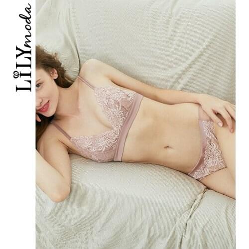LILYMODA Sweet Pink Woman Ladies Lace Bralette Bra Brassiere Sets Triangle Cup Sexy Underwear Lingerie New Arrivals Wire Free