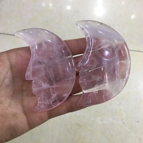 1pcs pretty natural pink rose quartz crystal the smiling face of the moon goddess reiki healing crystals gemstone figurine