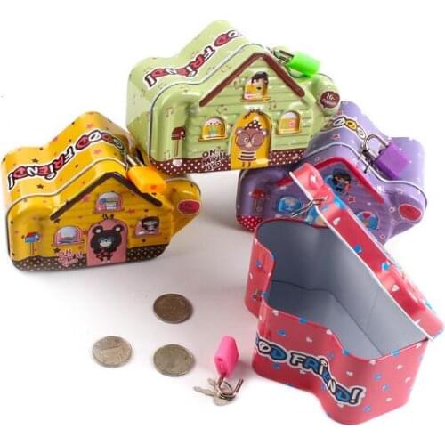 1PC Cartoon Tin Metal Coin Piggy Bank with Lock Money Box Money Saving Box Moneybox Gifts for Kids LG 010