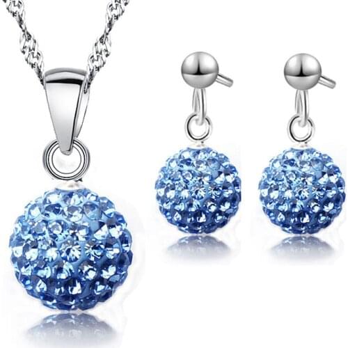 10 Colors Promotion 925 Sterling Silver Crystal Bridal Wedding Jewelry Sets For Woman Crystal Pendant Necklace Set