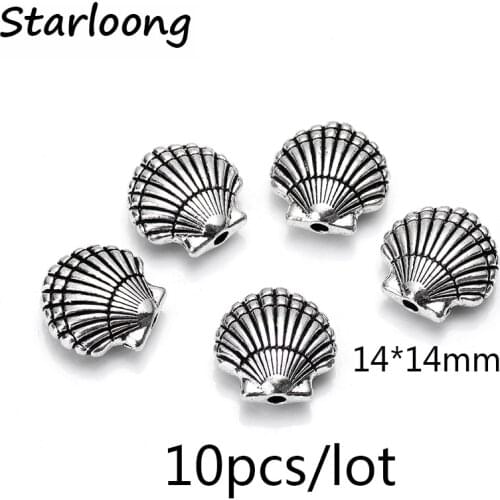 10pcs/lot new arrival antique retro zinc alloy silver plated sea shell charm strand spacer beads for bracelet DIY jewelry making