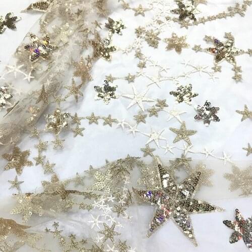130cm wide Soft yellow Sequins Lace Fabric Glitter Star Tulle Mesh Fabric For Dress,by the yard,Blue, gray and pink