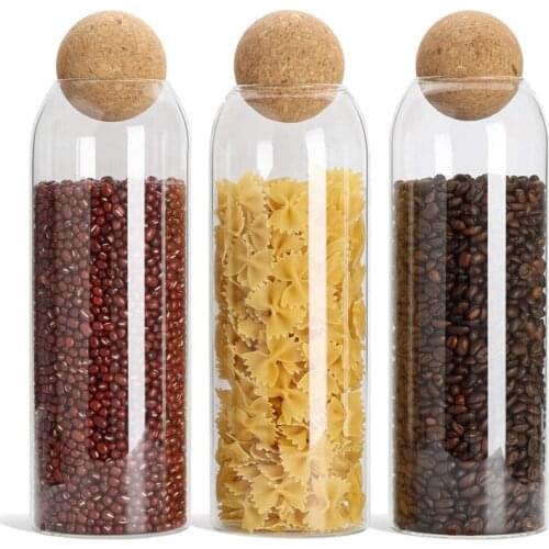 3 Pcs Clear Food Storage Jar Container with Airtight Cork Lid (42Oz/1240Ml), for Kitchen Tea Coffee Sugar Flour Spices