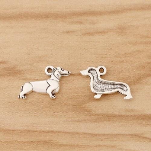 30 Pieces Tibetan Silver Sausage Dog Dachshund Charms Pendants Beads for Necklace Bracelet Jewellery Making