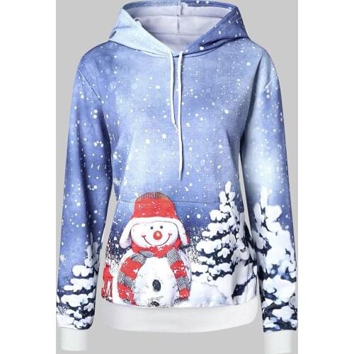 40#Sweatshirts Womens Christmas Snowman Print Hooded Pocket Long Sleeve Pullover Sweatshirt Drawstring Casual Elegant Hoodies