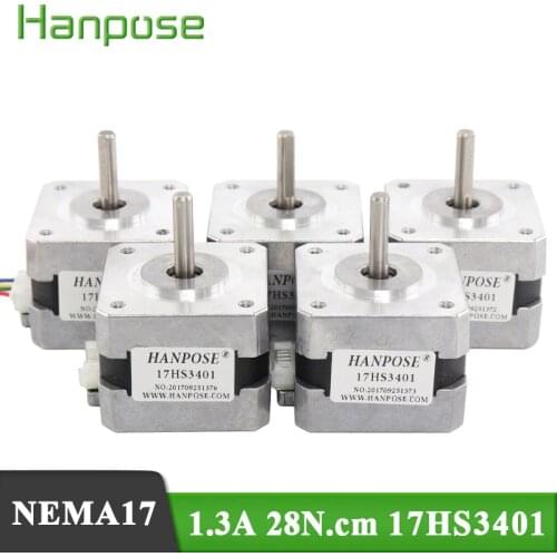 5pcs/ a lot 4-lead Nema17 Stepper Motor 42 motor Nema 17 motor 42BYGH 1.3A (17HS3401) motor for 3D printer