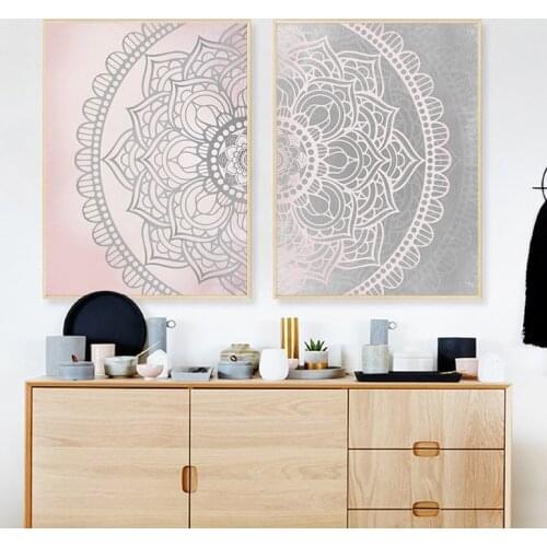 Gradient Pink Gray Mandala Abstract Canvas Poster Modern Original Mandala Painting Prints Wall Pictures Living Room Boho Decor