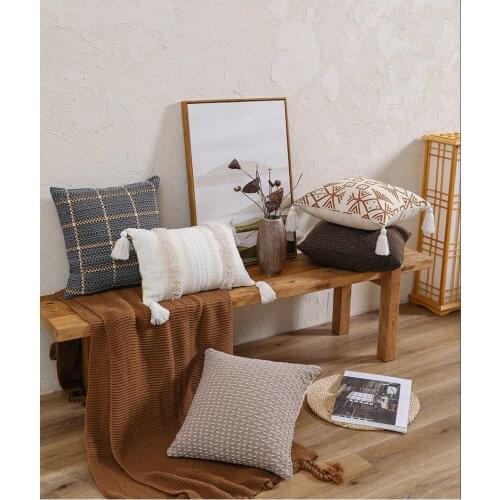 Bohemian tufted throw pillow cover sofa beige grey cushion cover geometric tassel pillowcase