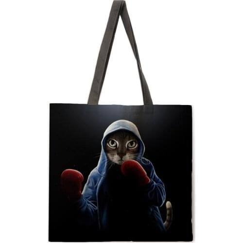 Boxing cat ladies casual tote bag foldable shopping bag lady shoulder bag lady handbag fashion beach bag