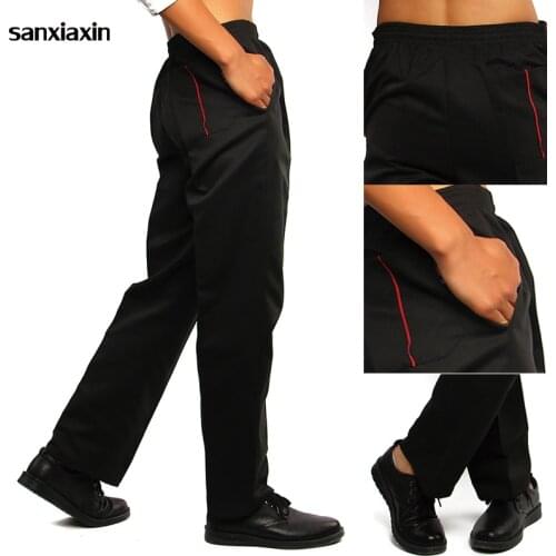 Sanxiaxin High quality hotel chef elastic waist trousers catering waiter work pants restaurant comfortable chef pants wholesale