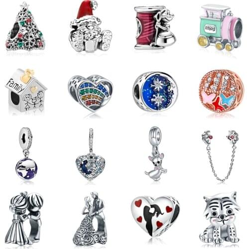 16 styles pendant safety chain cute trinket love family train charms fit pandora bracelet diy bangle jewelry cartoon bear women
