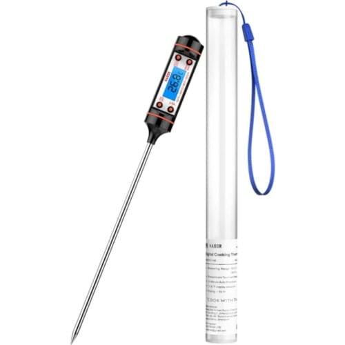 Digital kitchen thermometer, long probe, BBQ temperature, instant reading, water, food, AG13 battery not included