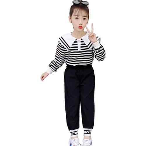Kids Clothes Girls Striped Childrens Clothes For Girls Sweatshirt + Pants Outfit For Girls Patchwork Childrens Sports Suit