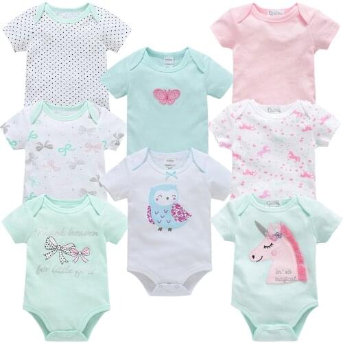 Honeyzone Summer Romper 8pcs Baby Girl Clothes Ropa De Bebe Cute Cartoon Print Jumpsuit Toddler Short Sleeve Body Bebe 0-12month