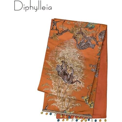 Diphylleia Tropical Table Runer Dresser Scarf Orange Panther Jacquard American Light Luxurious Rectangle Table Cloth With Tassel