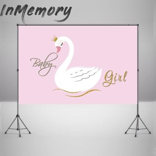 Newborn Baby Shower Photocall Boda Customized Kids birthday Poster Pink Swan Baby Portrait Photo Backdrop Photography Background