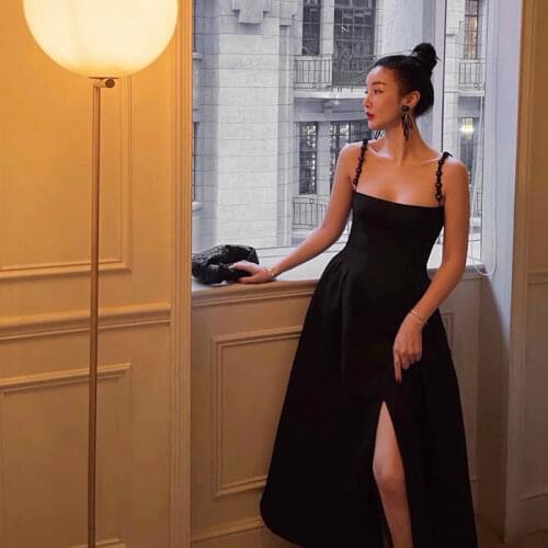 French retro dress 2021 summer new split Strapless Strapless mid length style Hepburn style small black dress