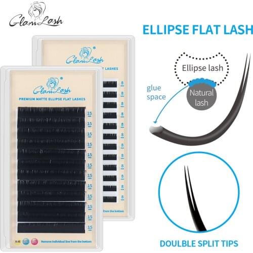 GLAMLASH ellipse flat lashes soft Split-tips fake eyelash extension individual eyelashes nature flat ellipse eyelashes supplies