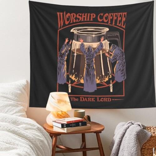 Worship Coffee Black Tapestry Dorm Room Decor Tarot Tapestry Art Bohemian Wall Hanging Bohemian Boho Blanket Psychedelic Decor