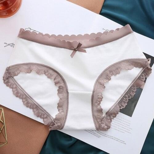 KAGIO Sexy Cotton Lace Panties Womens Underwear Lace Briefs Tangas Knickers Seamless Briefs Girls Cotton Panty Big Size